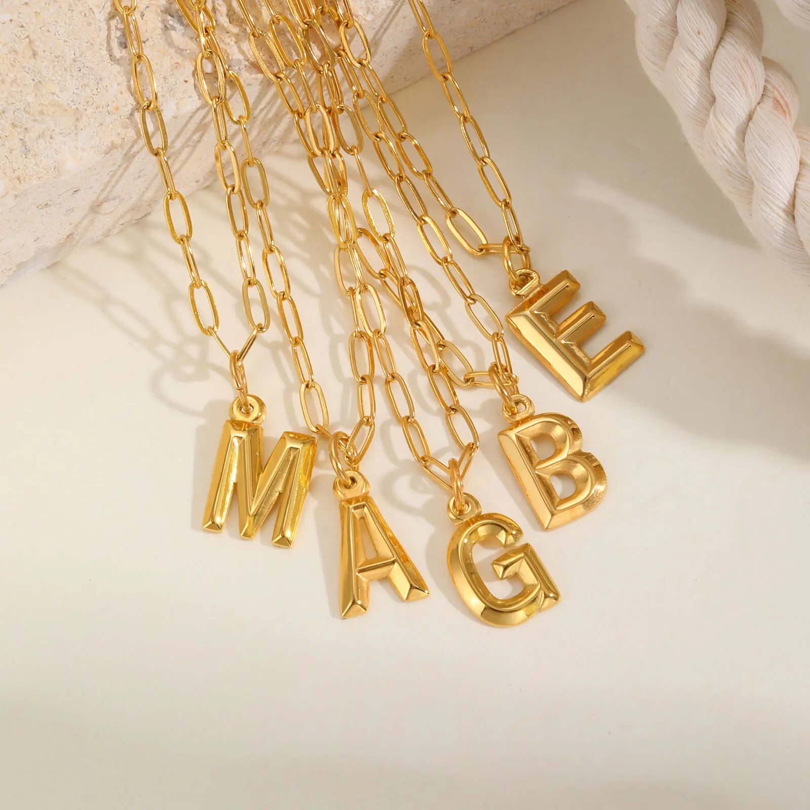 

Stainless Steel Capital A-Z Initial Pendant Necklace for Women Grils, Paperclip Chain Adjustable, Gold Plated Alphabet Jewelry