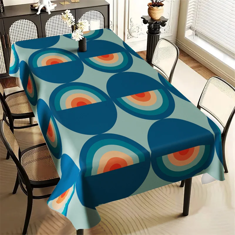 Vibrant Contrasting Color Circular Polyester Tablecloth - Retro Pop Style Rectangular Tablecloth