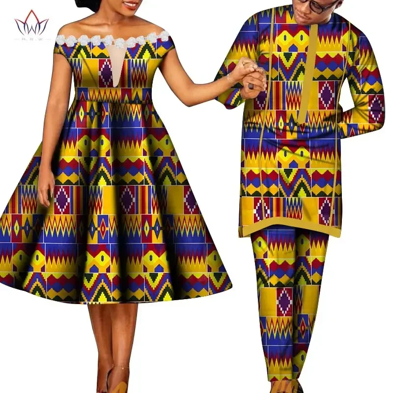 

Sweet Lover Couples Clothes Long Sleeve Women Dress & Men Sets for Lover Bazin Riche Plus Size Couple Clothing WYQ558