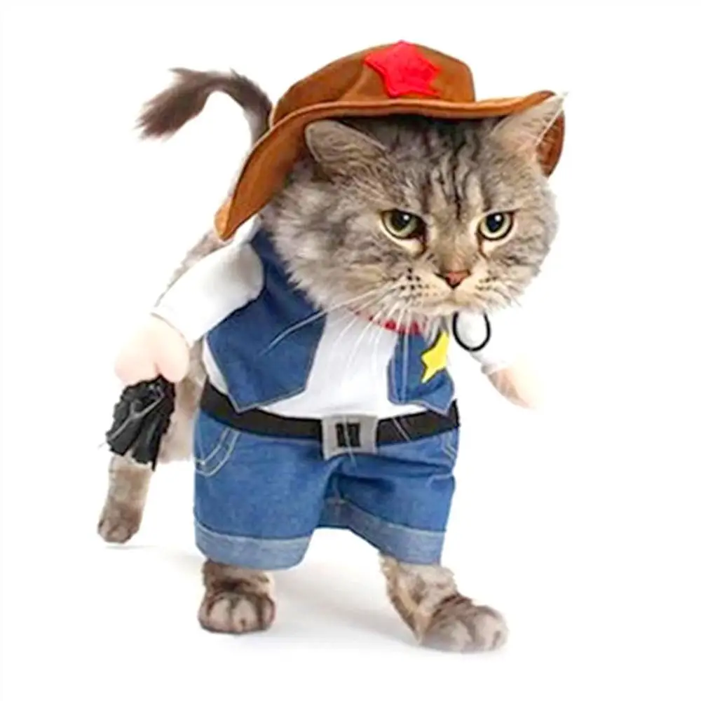 

Halloween Dog Cat Costumes,West Cowboy Uniform with Hat,Funny Pet Cowboy Outfit,Clothing Funny Costume for Cats & Small Dogs