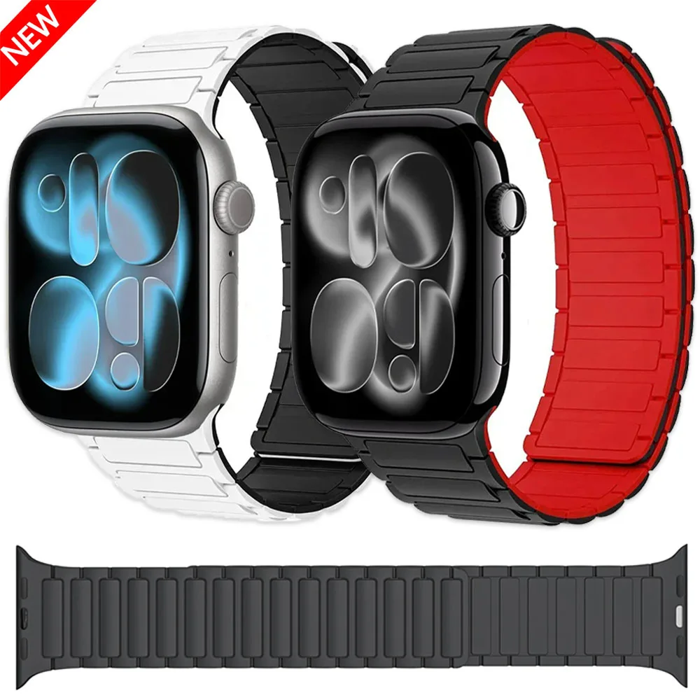 حزام سيليكون رياضي لسلسلة ساعات أبل 11 10 46 مم 42 مم/Ultra 3 2 49 مم حزام ساعة مغناطيسي iWatch 9 8 7 6 5/SE 3 2 44 مم 45 مم