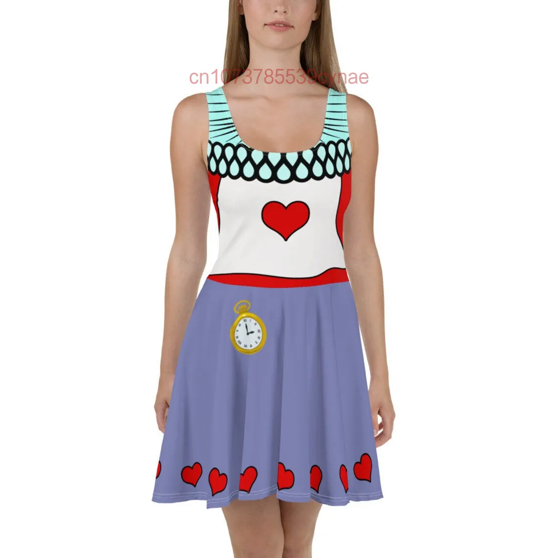 White Rabbit Skater Dress  Alice In Wonderland Women Round Neck Sleeveless Cosplay Dress Lightweight Travel Party Wear