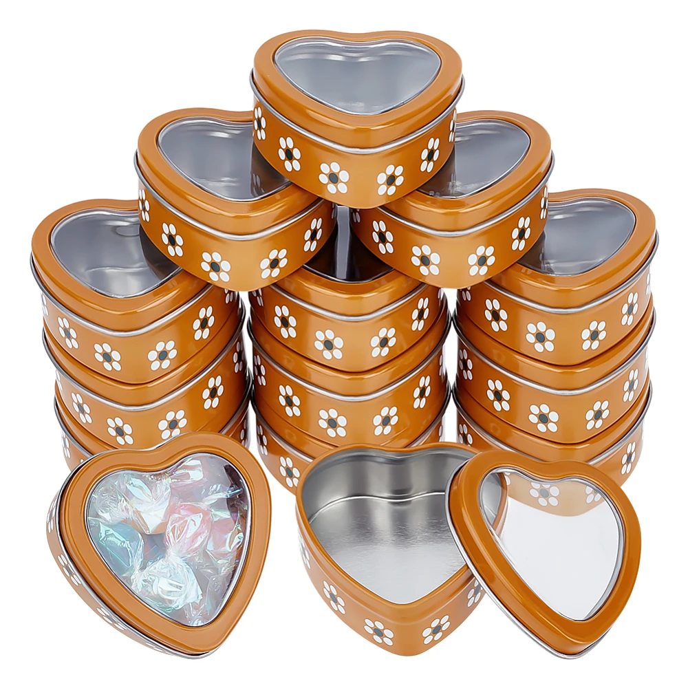20pcs 2oz Heart Shaped Metal Tins with Clear Window Lids Flower Design Metal Tin Cans Empty Tins Storage Box Container