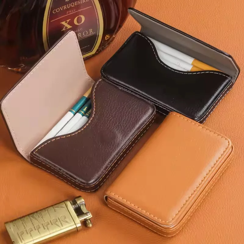 PU leather magnetic buckle cigarette box 2-in-1 portable medium-sized cigarette stitching for men and women