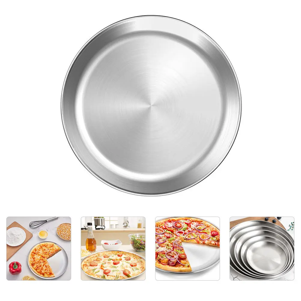 

Stainless Steel Pizza Plate Round Shape Dish For Grill Food Serving Baking Dessert Cake Snack Home Kitchen Use Multi-Function
