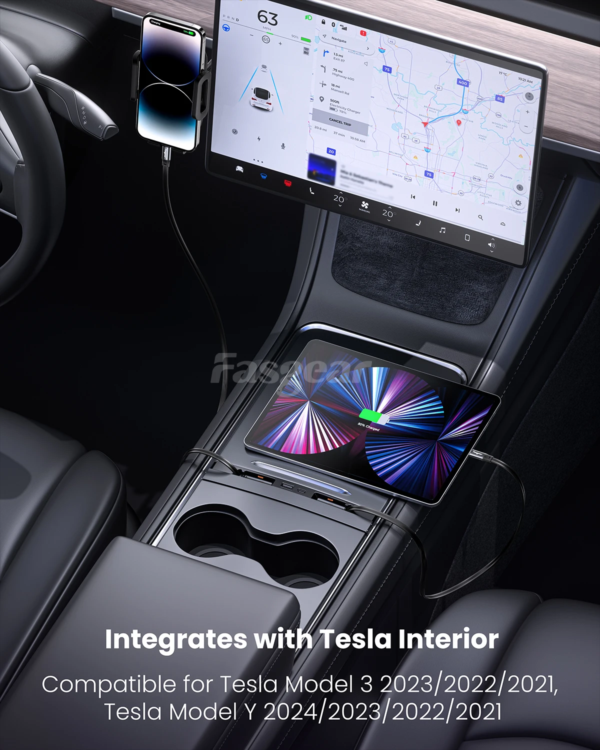 Imagem -06 - Fasgear Usb Hub Docking Station Acessórios para Carro Console Central 4-portas Tesla Model y 2023 2023 2023 Modelo y 2024