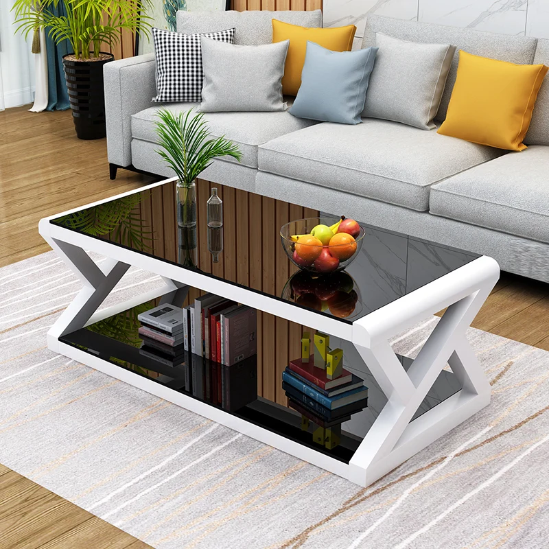 Rectangle Low Coffee Tables Storage Black Glass Minimalist Nordic Coffee Table Modern Design Hotel Mesa Auxiliar Furniture