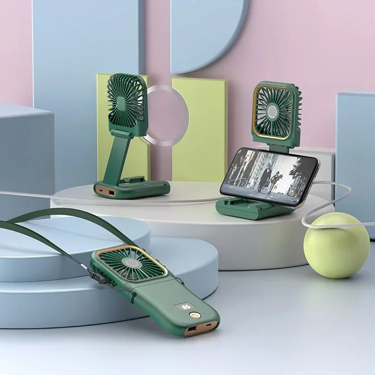 

Мини-подвесной вентилятор на шею с держателем для телефона Складной уличный портативный USB-вентилятор Ручной небольшой вентилятор с цифровым дисплеем Путешествия на открытом воздухе