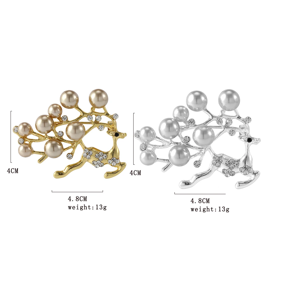دبابيس طية صدر أيل بألوان ذهبية وفضية للنساء ، بروش لؤلؤ مرصعة بالكامل بالكريستال ، 2 روض