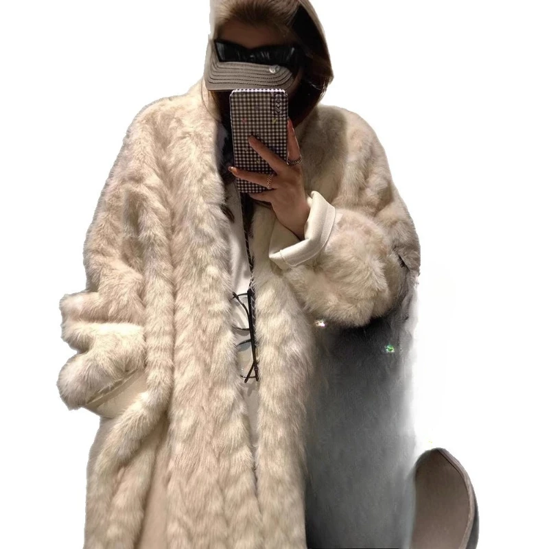 الراقية حماية البيئة الثعلب الفراء العشب المرأة شتاء جديد فضفاض وكسول الكورية المتكاملة معطف فرو المنك