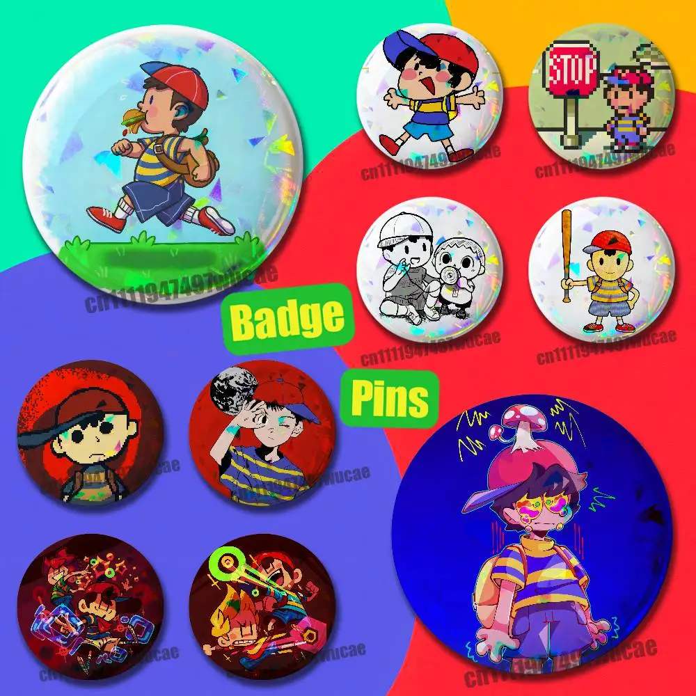 For E-EarthBound Mother 4 Ness Badge Case DIY Pin Insignia Emblem Round Gift Cosplay Laser Film Cover