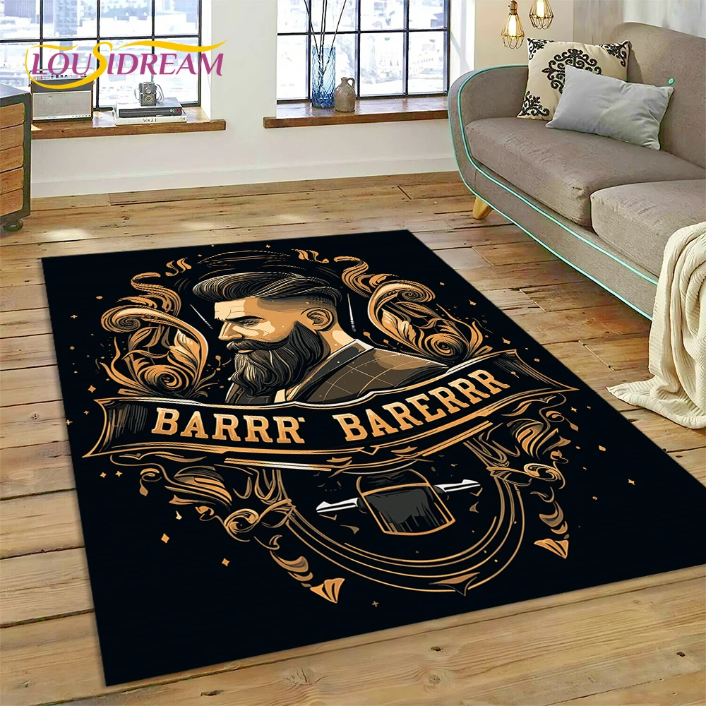 Fashion Barber Shop Logo Skull Vintage Rug Carpet for Living Room Bedroom Decor,Floor Mat Non-slip Decoration for Sofa Doormat