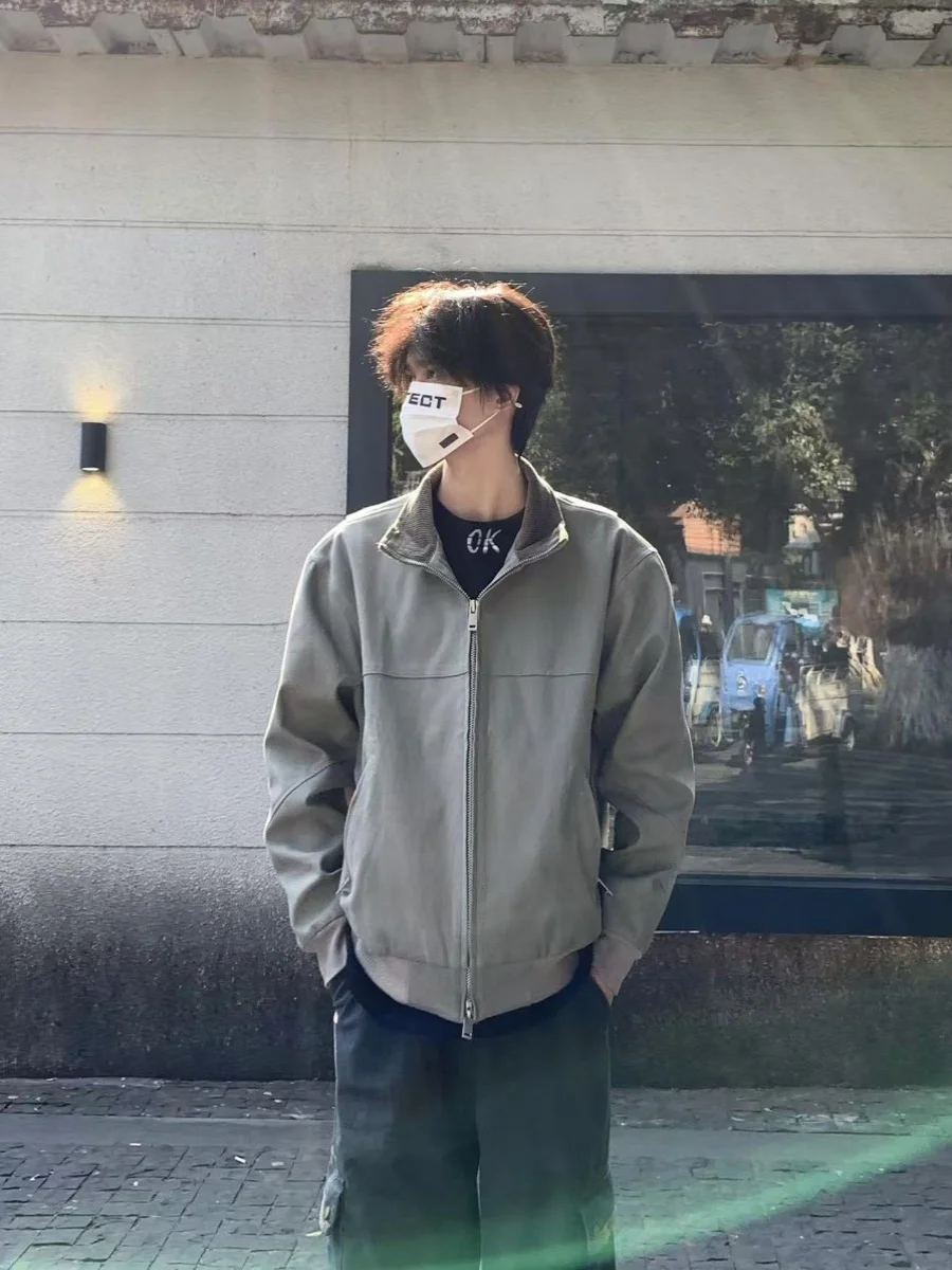 

Retro Spring Autumn Men's Harington Jaet Cleanfit Pilot Design Workwear Stand Collar Outerwear Windproof Long Sve Zipper