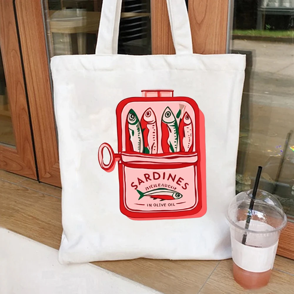 Japanese Koi Fish Canvas Tote Bag with Cherry Blossom and Rising Sun Print Reusable Eco Friendly Shopping Bag