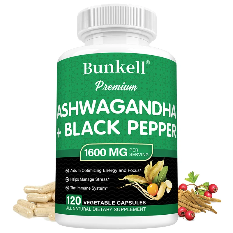 Organic Ashwagandha and Black Pepper Supplements - Help Relieve Stress, Focus, Support Brain, Boost Adrenal and Thyroid Function