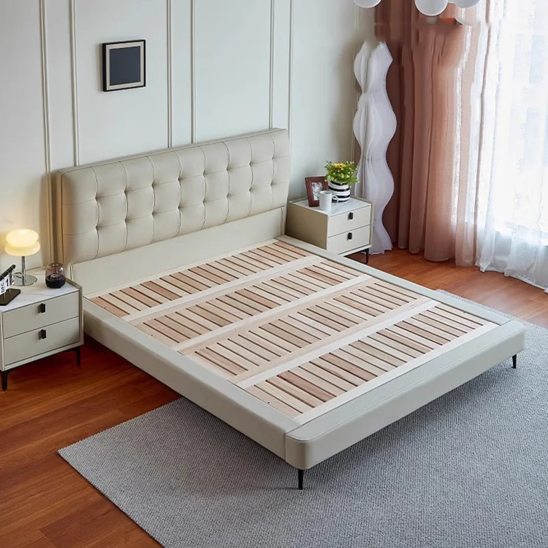 Cama doble italiana europea, marcos grandes De diseño De madera y cuero, Cama doble Queen para adultos, Cama De Casal moderna, muebles para el hogar