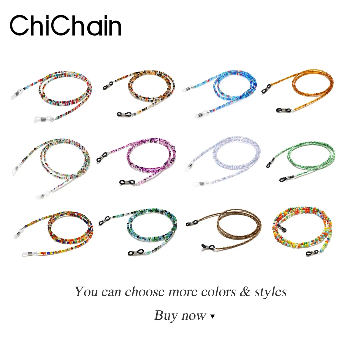 سلاسل النظارات مزينة بخرز ممتاز ملون لطيف للنساء - أشرطة حامل سلسلة النظارات، حبال سلسلة النظارات