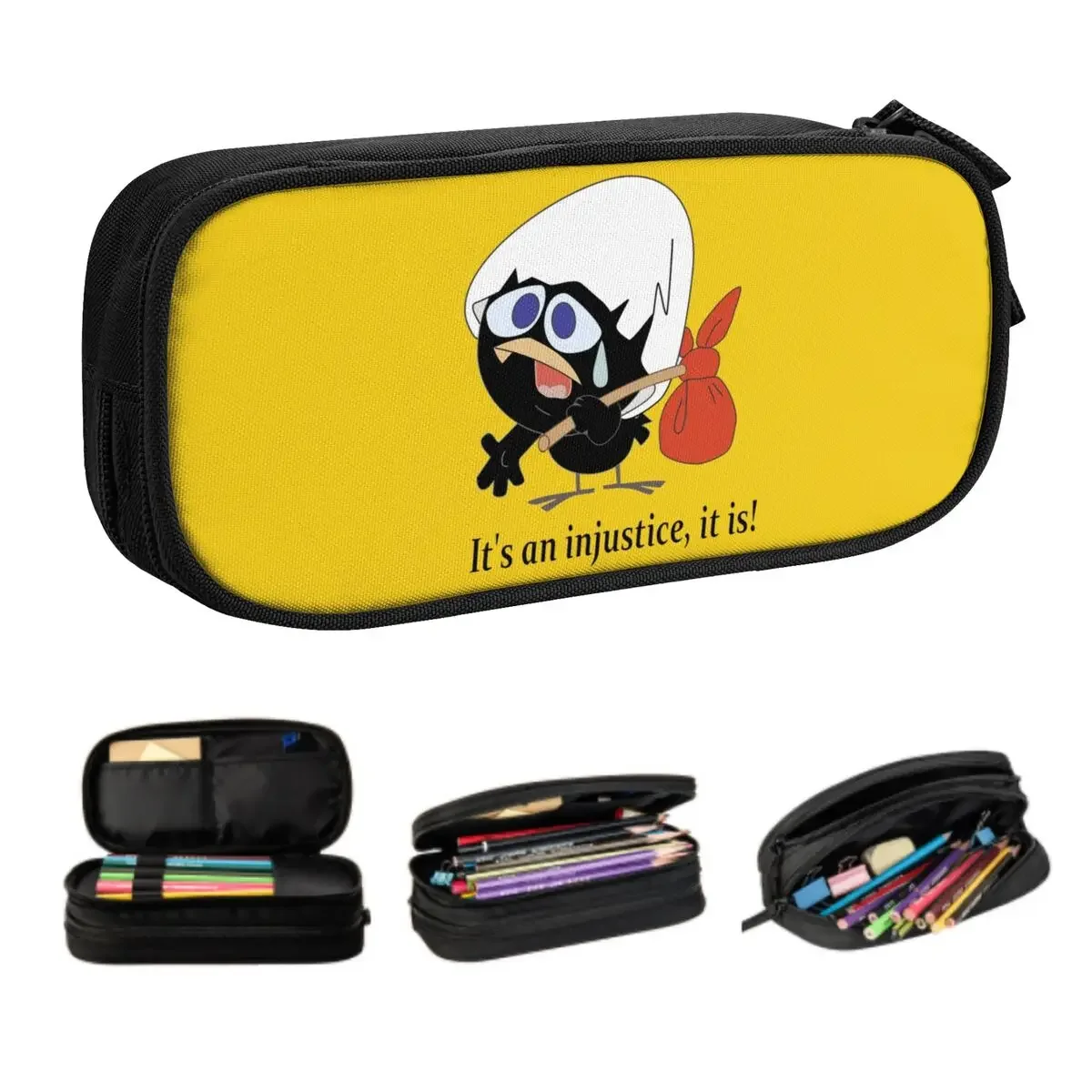 Custom Kawaii Calimero Comic Pencil Case for Boy Girl Large Storage Cute Black Chicken Cartoon Pencil Box School Supplies