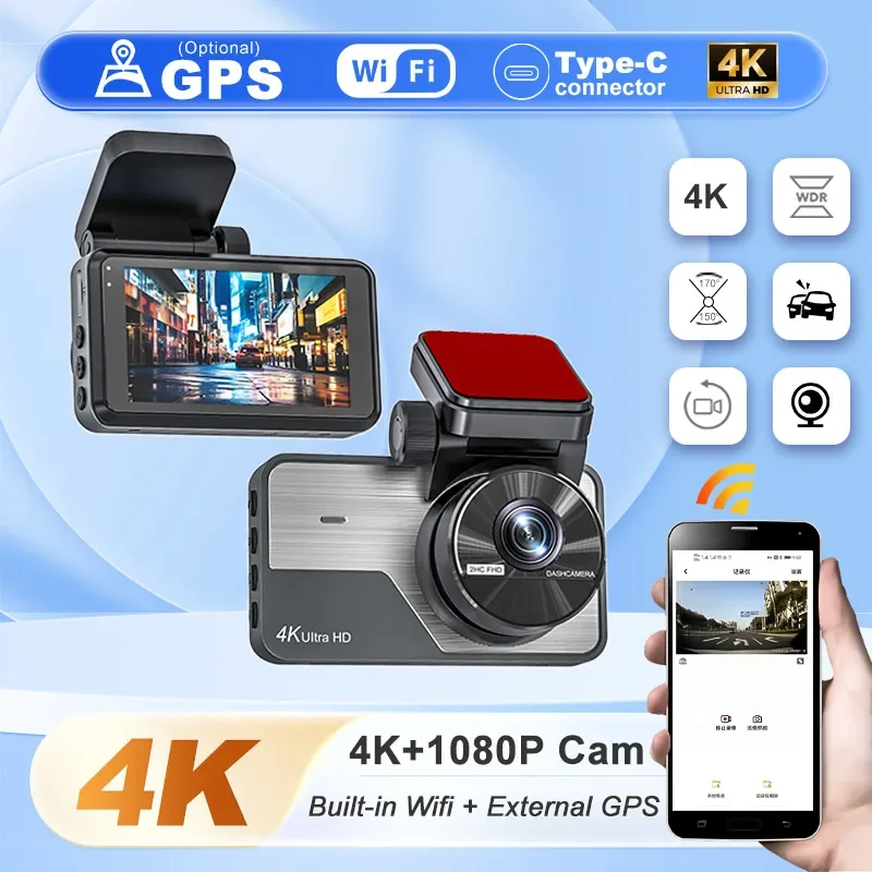 

WIFI Dash Cam Front and Rear: 4K+2K FHD Dual Dash Camera for Cars, Car Camera 3" IPS Screen, UHD 2160P Night Vision,App Control