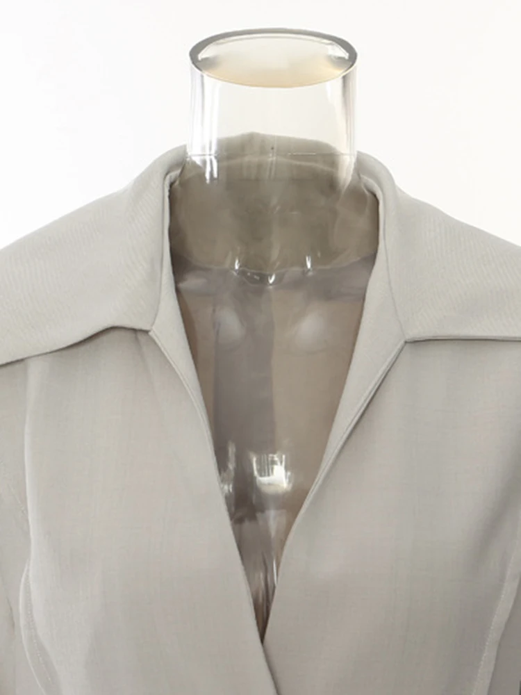 Women Gray Belted Pocket Elegant Big Size Designer Blazer New V-neck Long Sleeve Jacket Fashion Tide SpringAutumn2025 outerwears