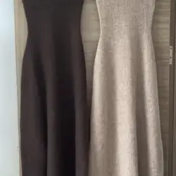Elegant Knitted Dress Women's Slimming Long Dress Autumn Winter New Style Short Sleeve round Neck Polyester Fiber Casual Wear