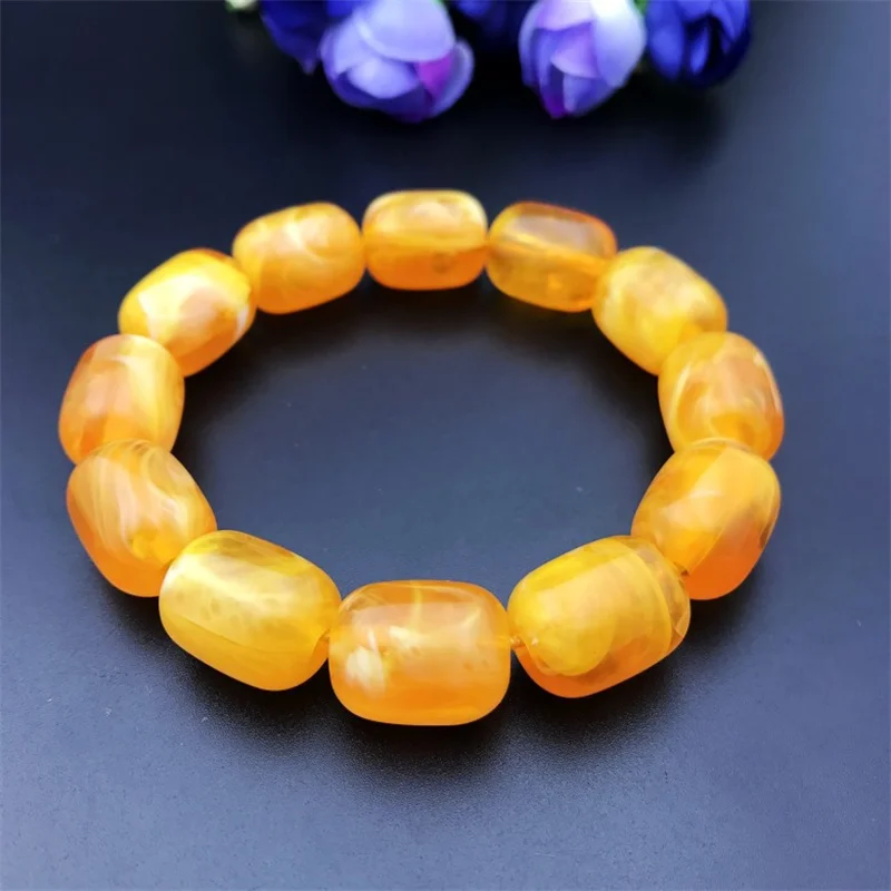 Wax Bracelet White Honey Bracelet for Men and Women Chicken Oil Yellow Amber Beeswax Bracelet White Honey Bracelet Beads Bangle