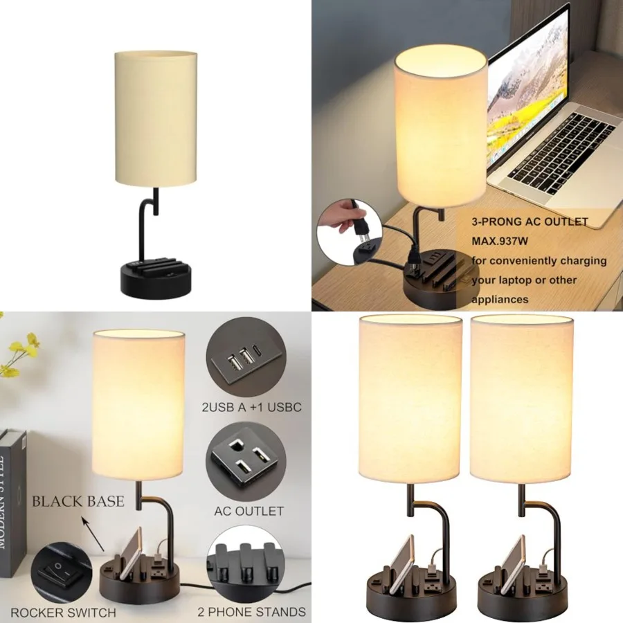 

Dreamholder Table Lamp with 3 USB Charging Ports, Modern Desk Lamp with AC Outlet and Phone Stands, Perfect Bedside Lamp for Be