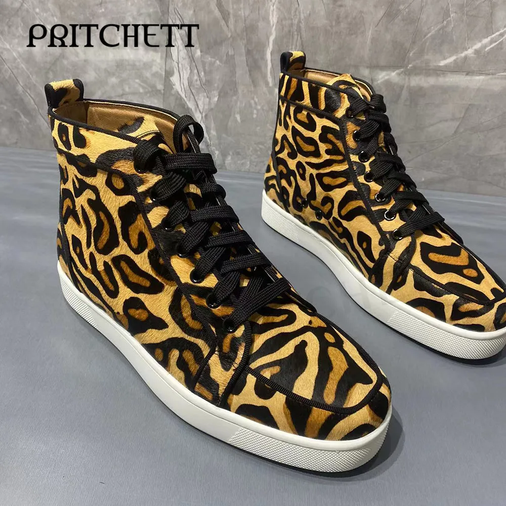 Fashion Leopard Print Sneakers Round Toe Slip-On Ankle Casual Shoes Personality Large Size Trendy Comfortable Men's Shoes