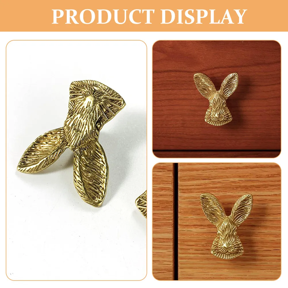 2Pcs Bunny Head Cabinet Knobs Brass Gold Drawer Pulls for Dresser Kitchen Cabinets Whimsical Decor Hardware Easy Install