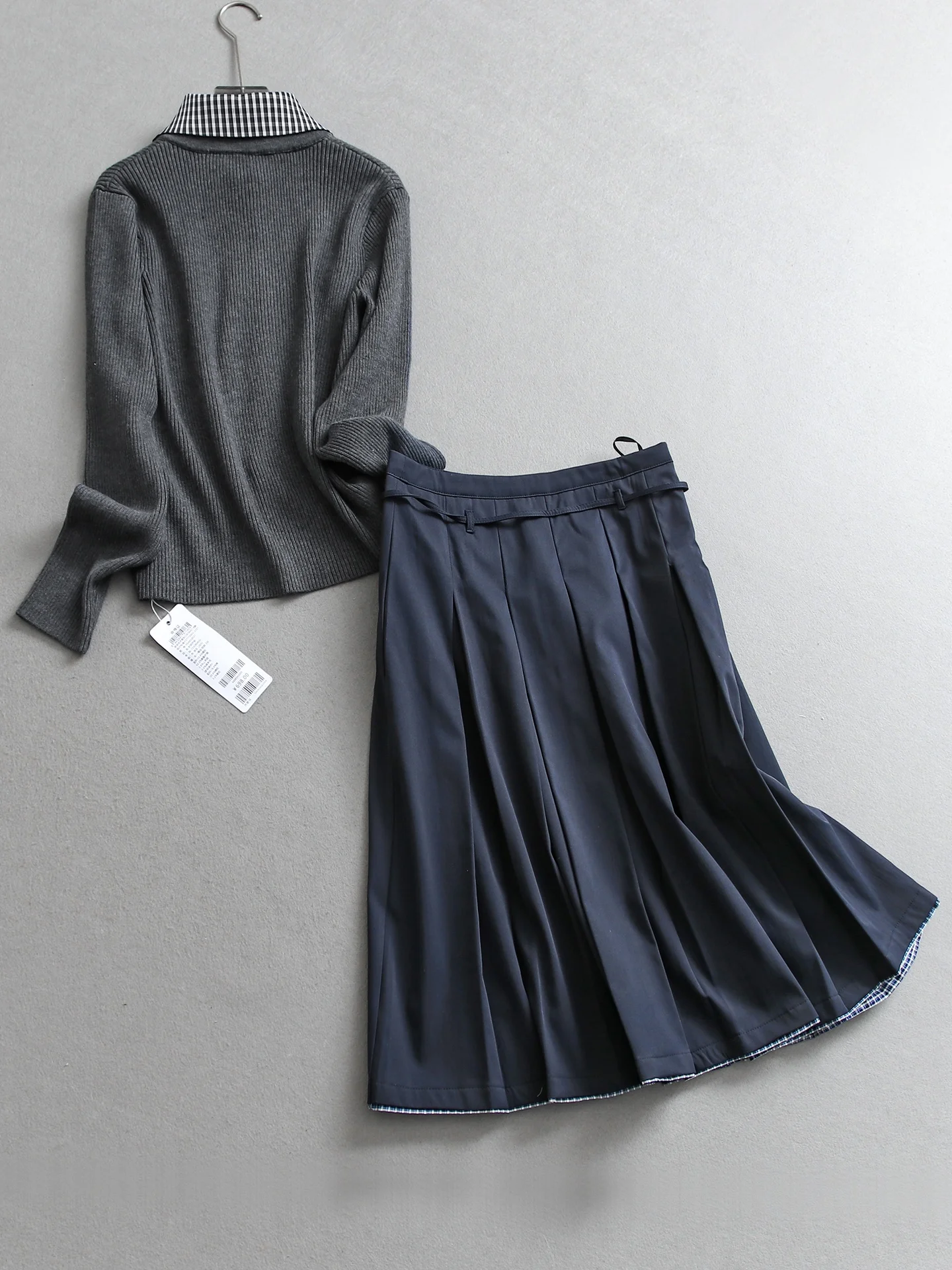 Preppy Plaid Collar Knitted Sweater Set with Skirt High Waist A-Line Skirt Women's Fashion Ensemble Warm Long Sleeve Button up