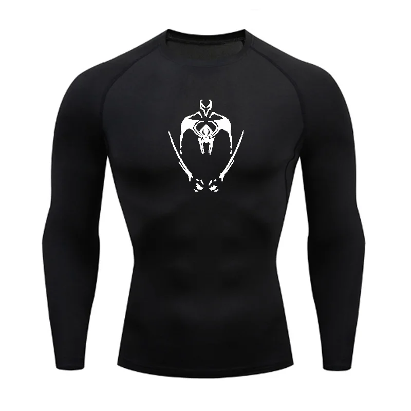 Long sleeved running training quick drying T-shirt for men breathable and sweat wicking elastic tight fitting clothes ice silk f