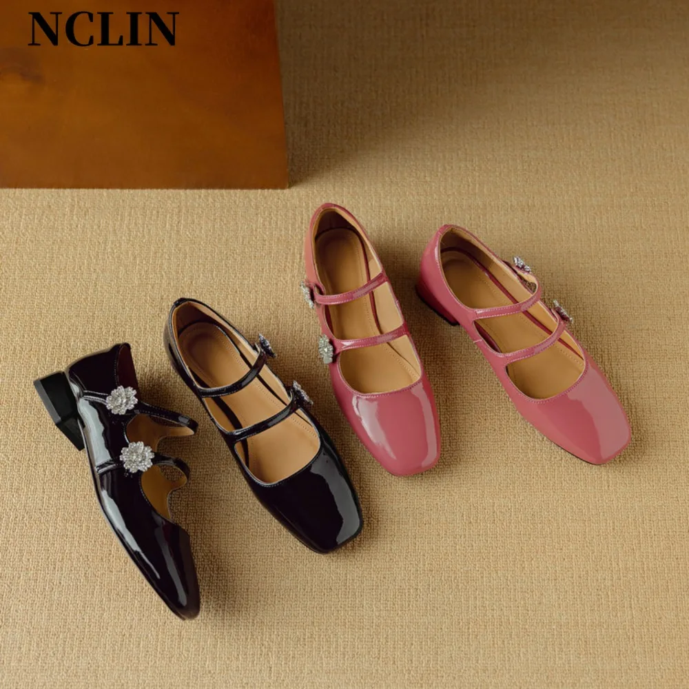 

Women Ballet Flats Fashion Square Toe Pumps Soft Leather Slip-on Casual Shoes Female Mary Jane Shoes Office Lady Work Thin Shoes