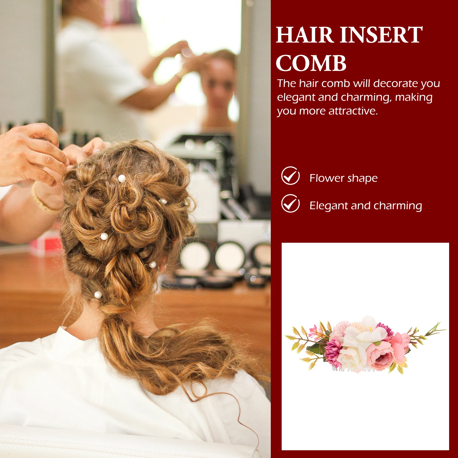 

Elegant Flower Hair Bride Wedding Side Comb For Banquet Ball Party Gorgeous Non-Decorative Styling Insert Comb With Smooth Teeth
