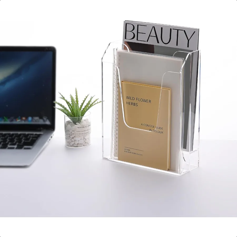 حامل مجلد ملفات أكريليك تخزين الملفات العمودي منظم سطح المكتب الشفاف 2 جيوب