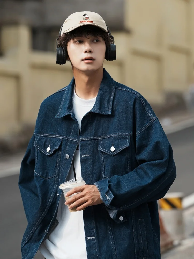 

Men's Denim Jaet Autumn Trend High Street Sle Workwear Jaet American High Street Denim irt Loose Fit Button Decorated