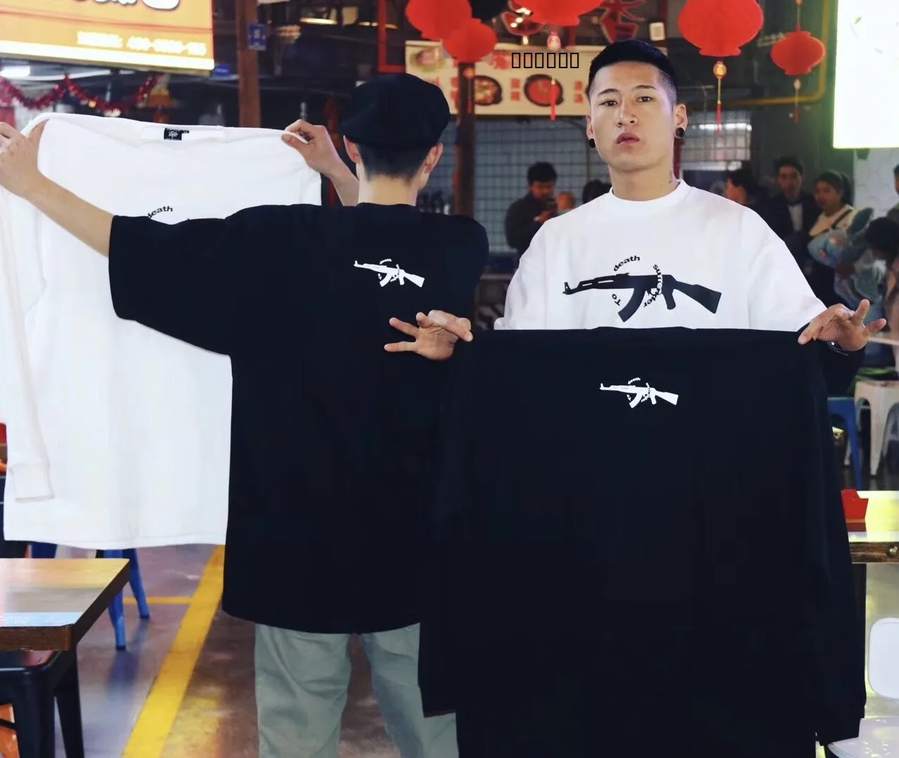 

Original Hiphopbboy Loose Oldschool Small Collar Oversize Cotton AK47 Tirt Youth Summer Casual round Ne ort Sve Tee