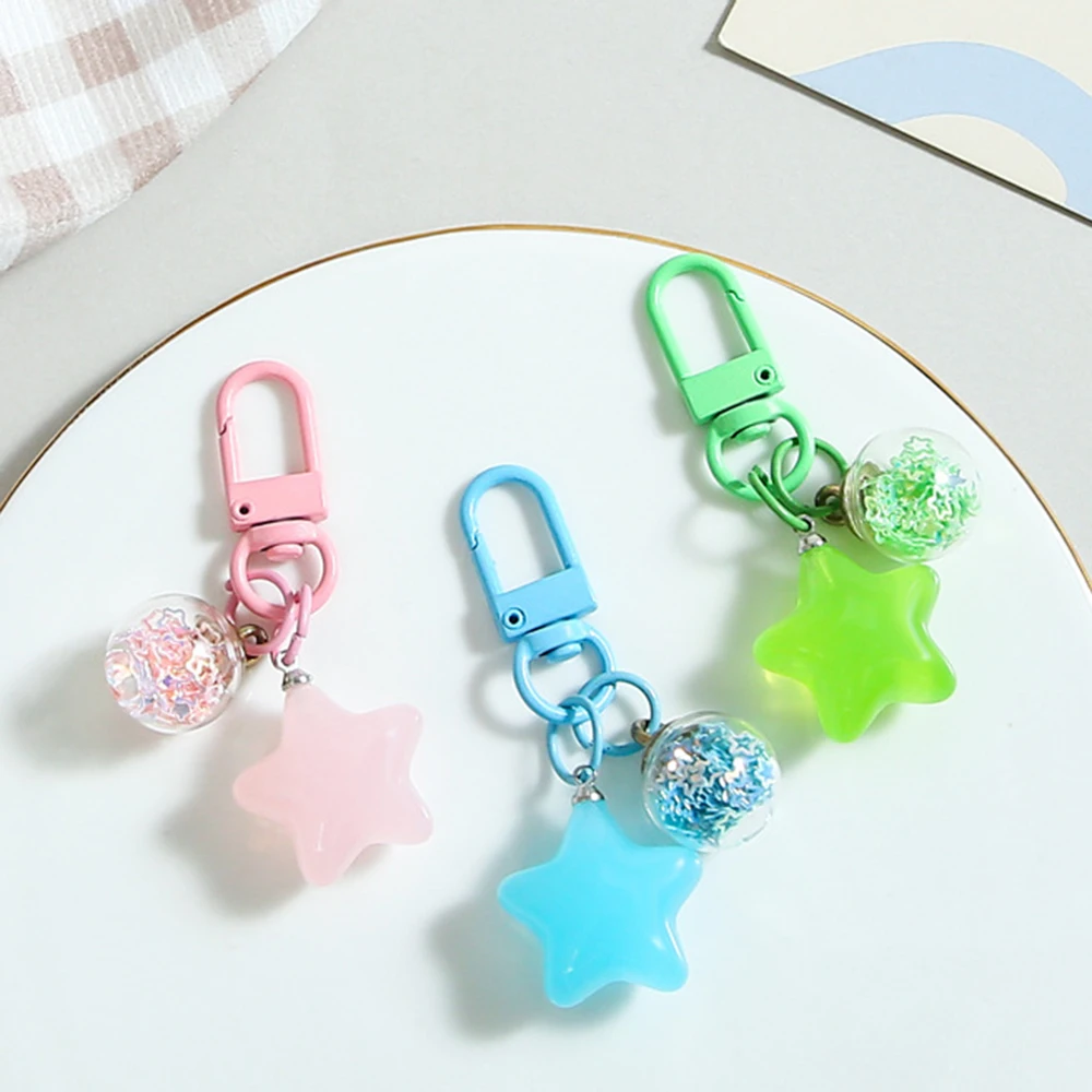 2pcs Metal Keyrings Buckle With Jelly Stars Bottle Pendant Colored Keychain For Diy Jewelry Making Key Accessories Wholesale