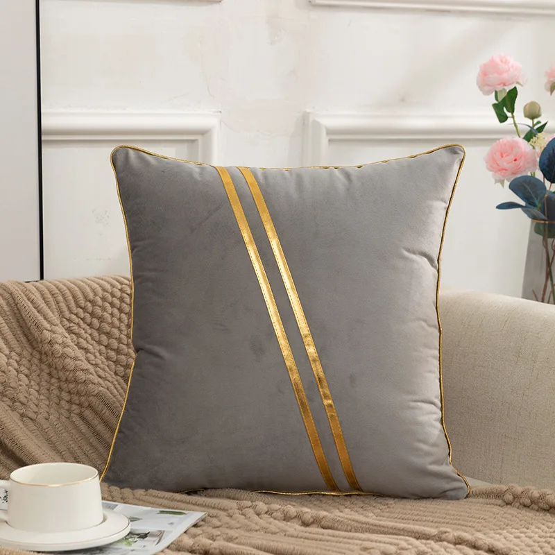 Velvet Pillowcase Golden diagonal lines Cushion Cover Square Pillow Cover