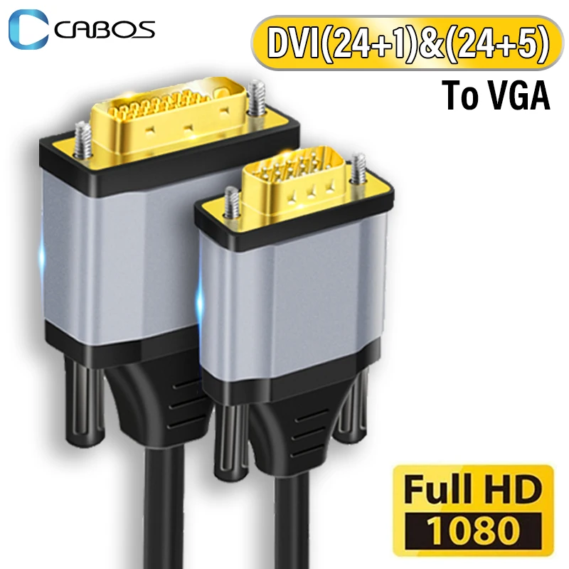 Hd completo 1080p dvi para vga 24 + 5 24 + 1 pino dvi macho para vga adaptador macho conversor de cabo para computador portátil monitor computador monitor