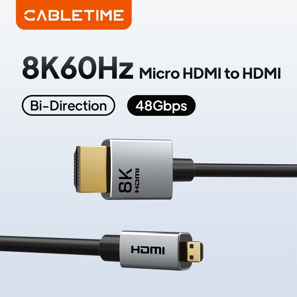  CABLETIME 8K/60Hz Micro HDMI Cable 2.1 3D Effect Micro HD to HD Cable HDMI 2.1 to Micro HDMI for Camera laptop HDTV HDMI Micro 