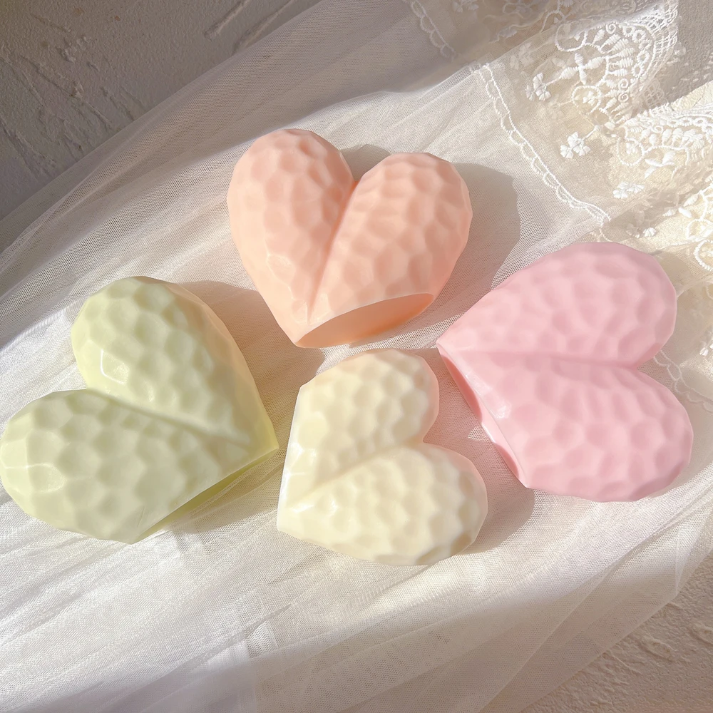 Valentine Day Gifts Diamond Heart Stand Shape Candles Molds Geometric Love Soy Wax Silicone Mould Wedding Gift Table Decoration