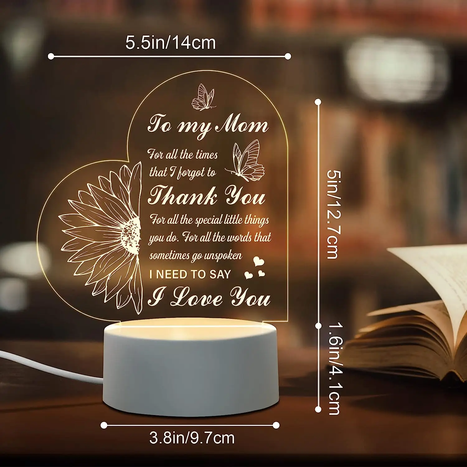 Mother\'s Day Gifts for Mom Night Light, Mon Birthday Gift from daughter, mom Gifts for Acrylic Engraved Night Lights for Mom