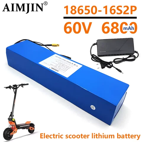 Batterie Lithium-ion 60V 16S2P 18650, 67.2V, 6800mAh, Pour Scooter Électrique, Avec Prise Et Chargeur BMS 1000W BMS XT60/T