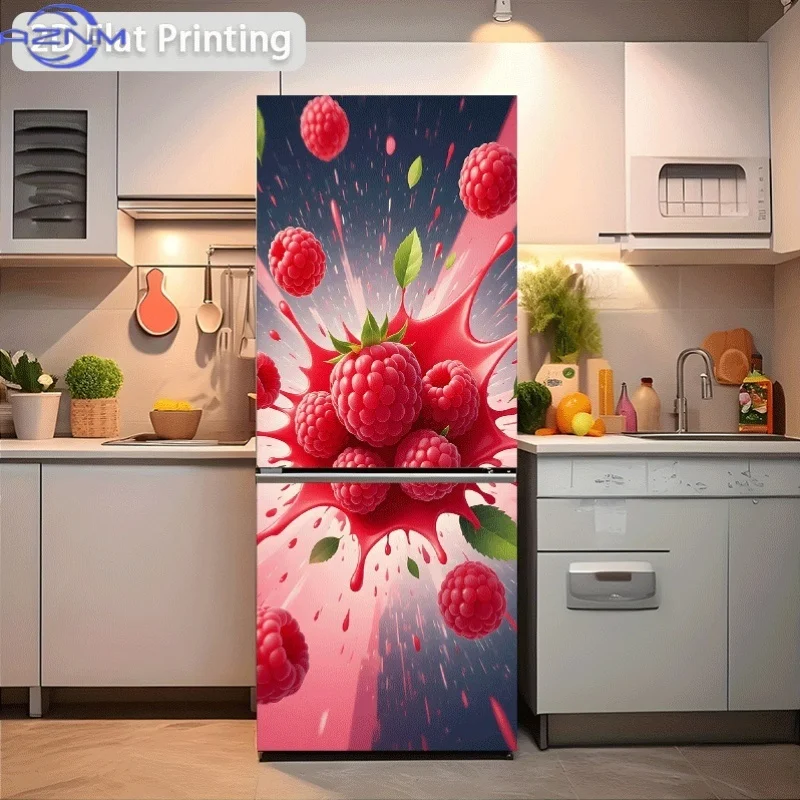 1 Stück 2D-Muster Bedruckter Kühlschrankaufkleber Himbeersaft-Splash Wandaufkleber Dekoration Tapete Selbstklebend Geeignet für