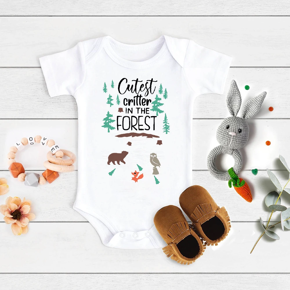 

Cutest Critter In The Forest Baby Bodysuit Woodland Animals Infant Romper Baby Shower Gift Boys Girls Cute Clothes Infant Romper