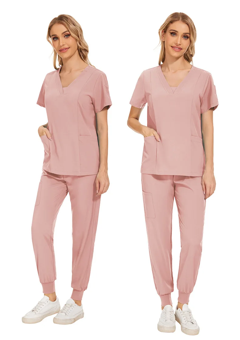 Women Medical Uniforms Elastic Scrubs Sets Hospital Surgical Gowns Short Sleeve Tops Pant Nursing Accessories Doctors Clothes