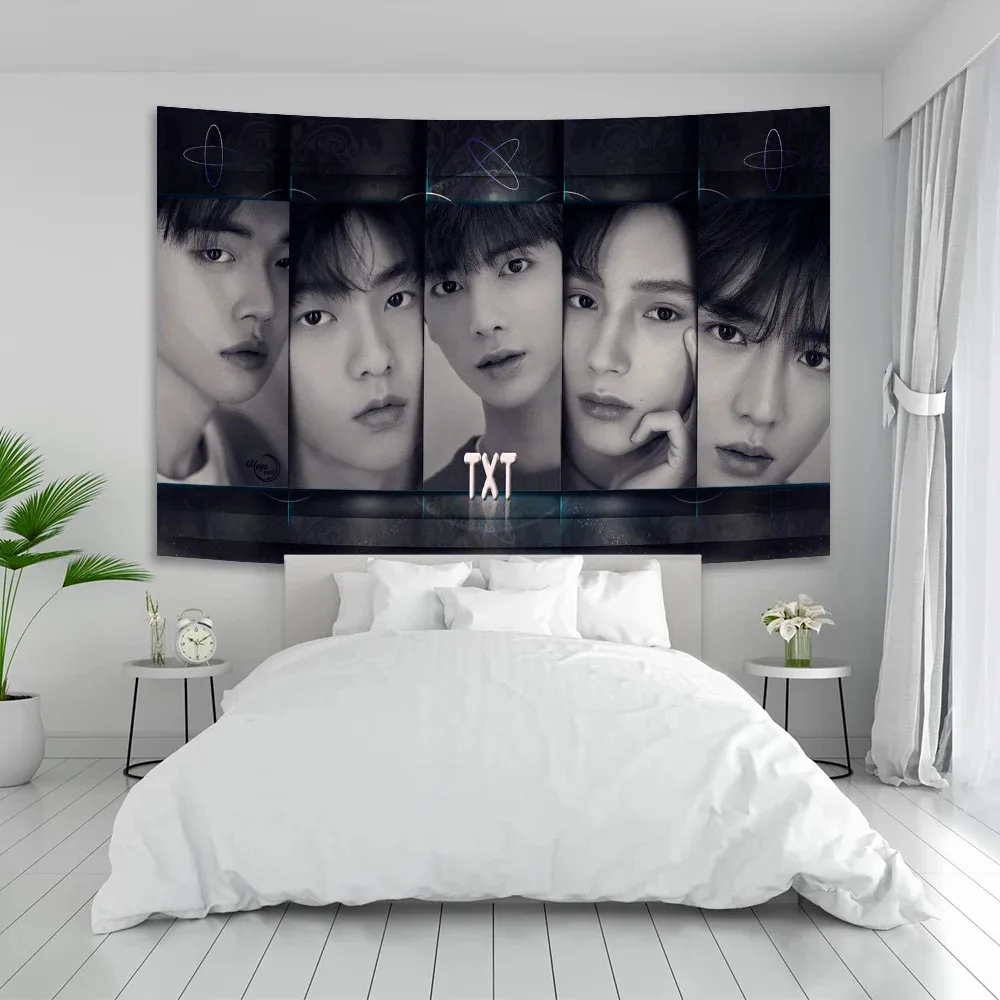 

KPOP Korean Boys TXT Tapestry Hanging Cloth Room Bar Cafe Posters Wall Aesthetic Decorative