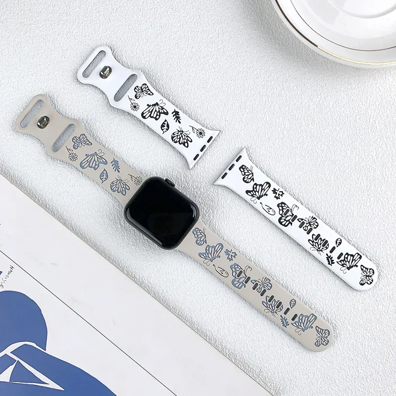 Engraved Strap For Apple Watch Band 40mm 44mm 41mm 49mm 45mm 38mm 42mm silicone bracelet For iwatch series 9 7 se 6 5 4 8 ultra