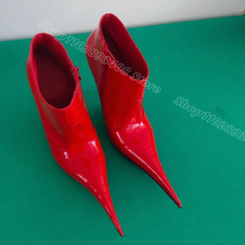 

Red Pointed Toe Short Boots Metal Heels Patent Leather Party Casual Design for Sexy Casual Women Boots 2025 Zapatos Para Mujere