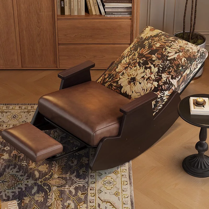 Modern Retro Solid Wood Rocking Lounge Chair Mid-Century Style Metal for Home Balcony Living Room Home Furniture Bean Bag Chair